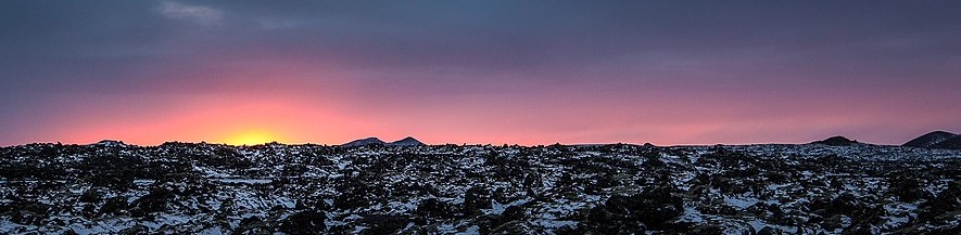Sunset over lava fields in Iceland