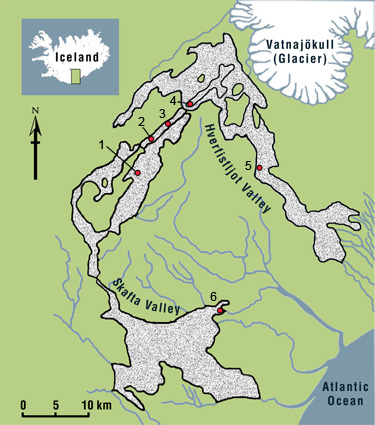 Map of Laki fissure lava flows with sites