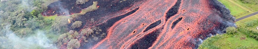 Helicopter overflight of Kīlauea Volcano's lower East Rift zone on May 19, 2018 [USGS]