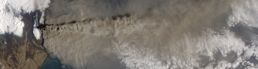 Volcanic plume of Eyjafjallajökull volcano, Iceland, on April 17, 2010 [NASA]